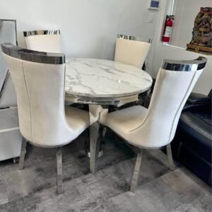 Round Marble Table Silver Dinning Set