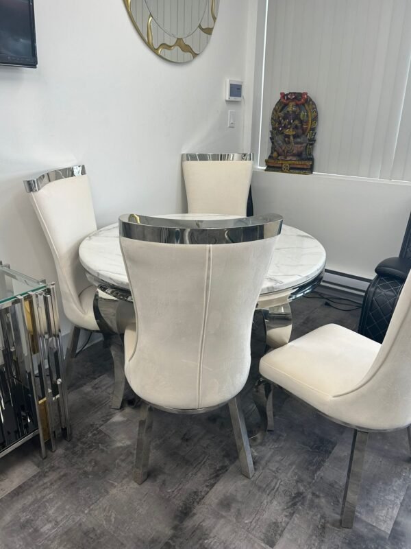 Round Marble Table Silver Dinning Set - Image 3