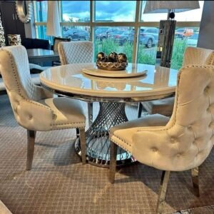 Round Marble with Chrome Dinning Set