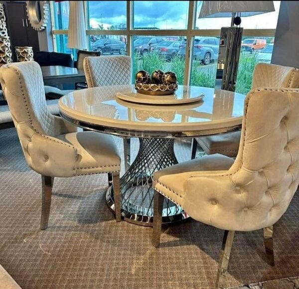Round Marble with Chrome Dinning Set
