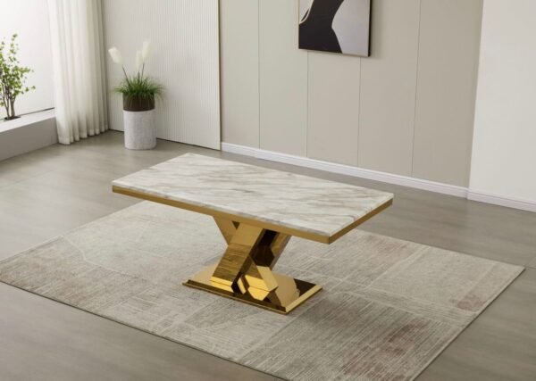 Rectangular Marble with Gold Dinning Table - Image 2