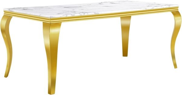 Rectangular Marble Gold Dining Table - Image 3