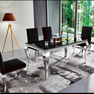 Best Furniture 5 Pc Modern Glass Dining Table in Silver