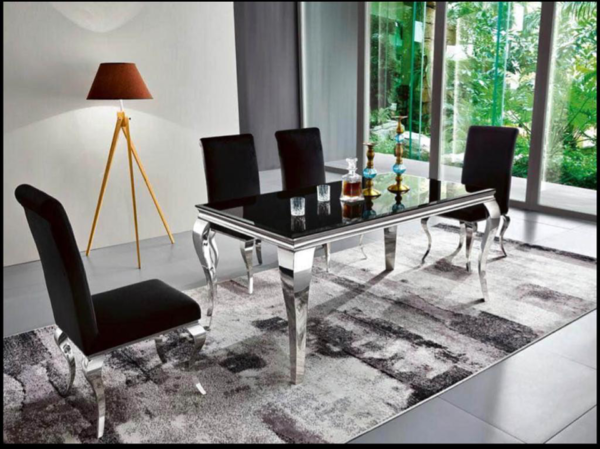 Best Furniture 5 Pc Modern Glass Dining Table in Silver