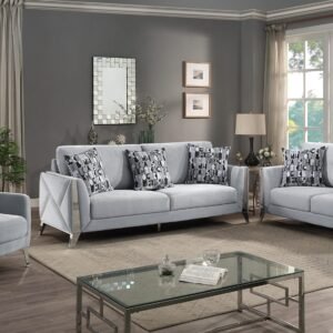 Grey Fabric Nailhead Sofa Set