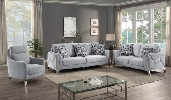 Grey Fabric Nailhead Sofa Set