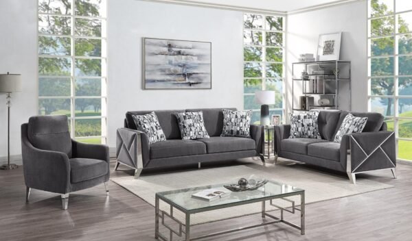 Black Fabric Nailhead Sofa Set