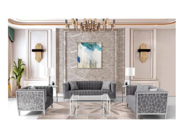 Sabrina Grey/Gold 3 Pcs Sofa Set - Image 2