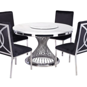 Dining Table with White Italian Marble Table Top - LS_939_Silver