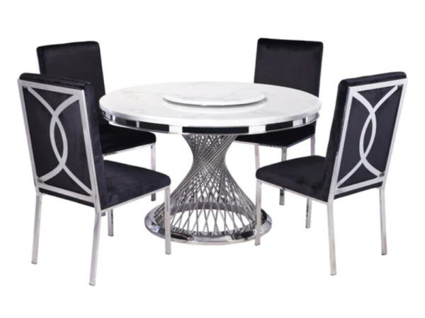 Dining Table with White Italian Marble Table Top - LS_939_Silver