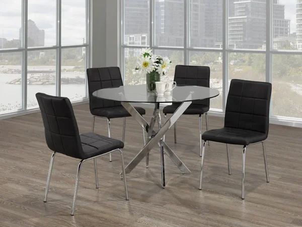 DT-1523″ 5pc Glass Dining Set w/ PU Leather Chairs - Image 3