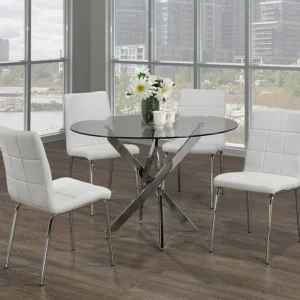 DT-1523″ 5pc Glass Dining Set w/ PU Leather Chairs