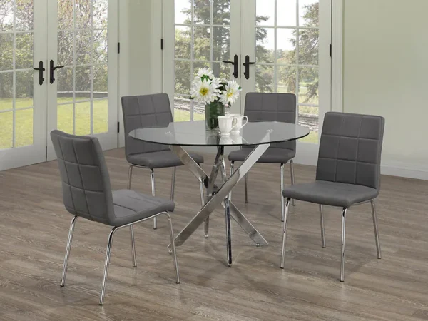 DT-1523″ 5pc Glass Dining Set w/ PU Leather Chairs - Image 2