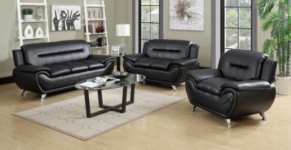 Black Luxury Leather Sofa Set