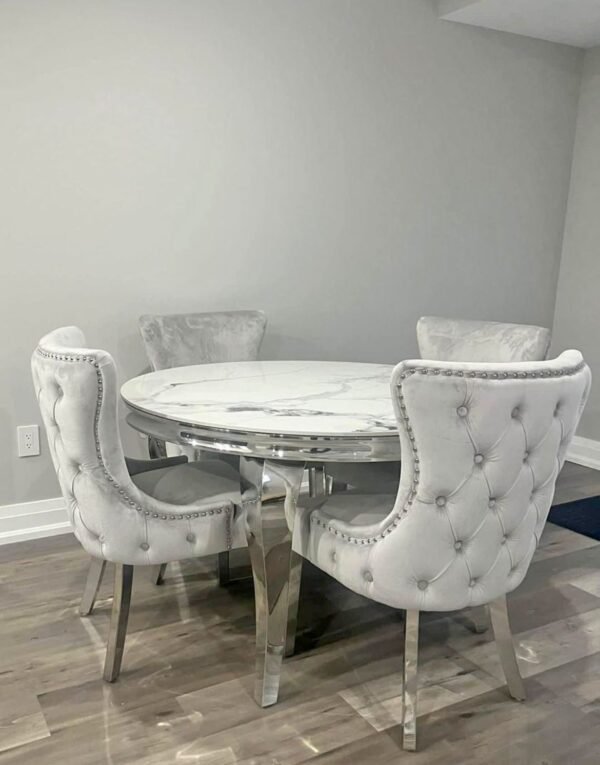 Marble Round Silver Dining Table Set