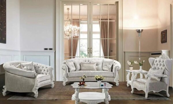 Pearl White Wood Sofa Set
