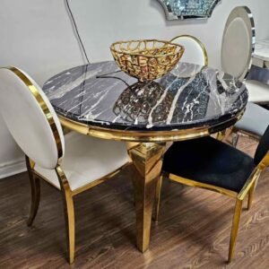 Round Marble Gold Table With Luxury Chair