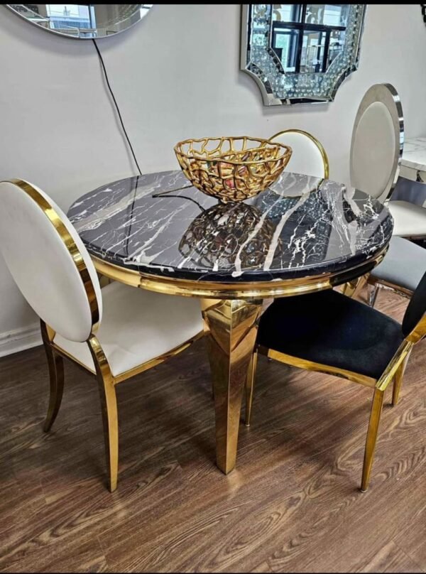 Round Marble Gold Table With Luxury Chair