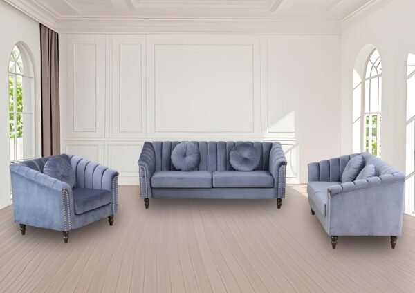 Soft and Comfortable Grey Velvet 3-Piece Sofa Set