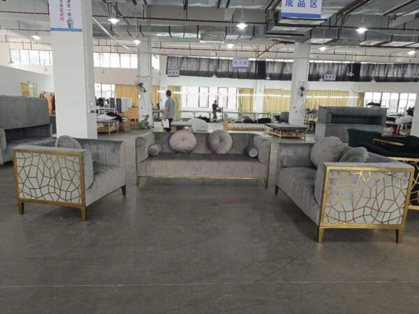 Sabrina Grey/Gold 3 Pcs Sofa Set