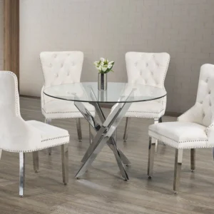 Round Glasses Dinning Table With Chrome 5Pc Set
