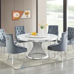 Round Marble with Chrome Dining Set