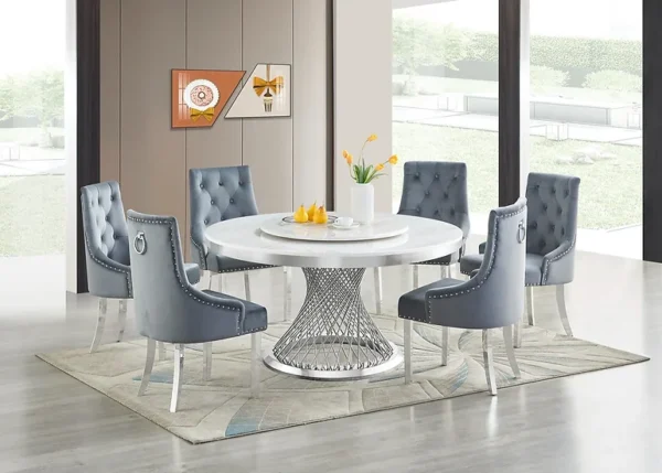 Round Marble with Chrome Dining Set