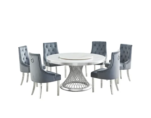 Grey Round Marble with Chrome Dining Set - Image 2