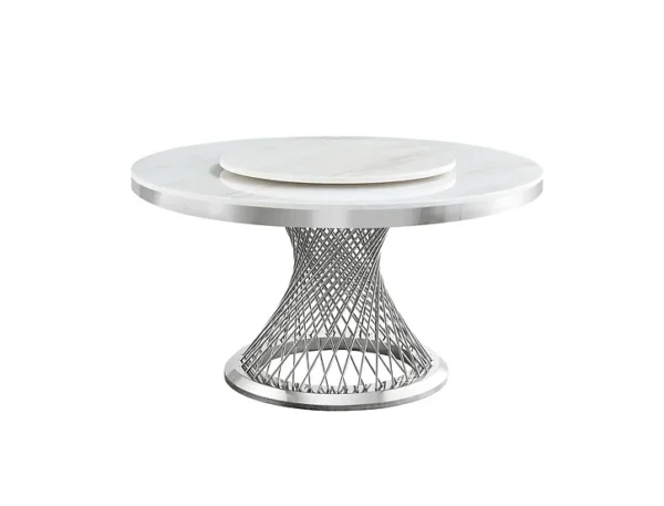 Dining Table with White Italian Marble Table Top - LS_939_Silver - Image 2