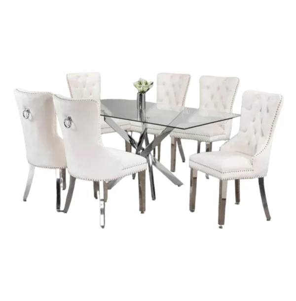Rectangle Glass Dining Table Set With White Chairs