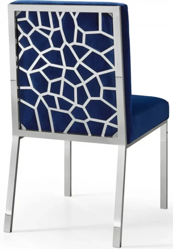 Luxury Navy Velvet Dining Chair with Chrome Base – Elegant Design - Image 3