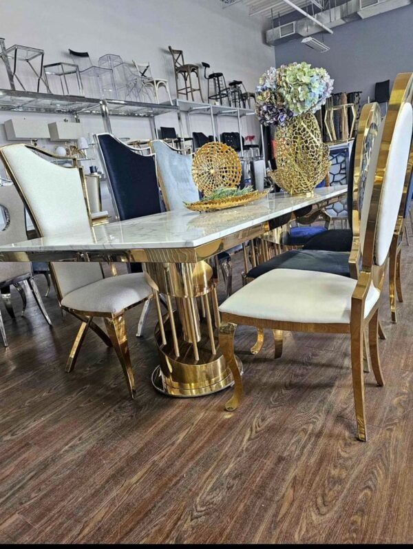 Rectangular Marble Gold Dinning Table - Image 2