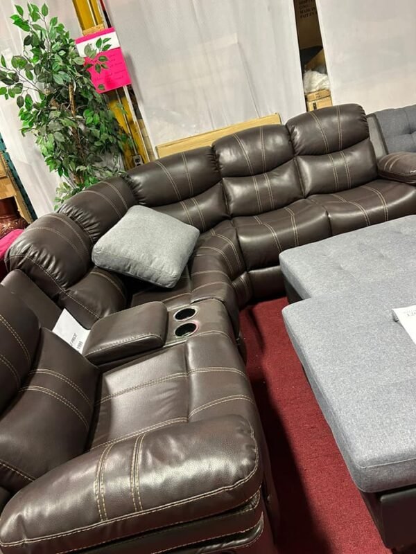 Brown Roma Recliner Leather Sectional Sofa Set - Image 2