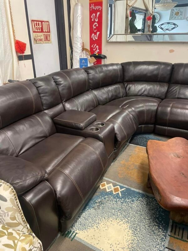 Brown Roma Recliner Leather Sectional Sofa Set - Image 3