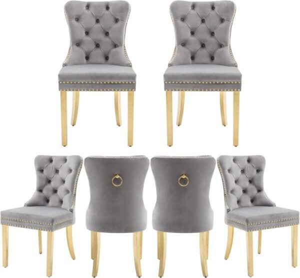 EMILY Grey/Gold Dining Chair - Image 4