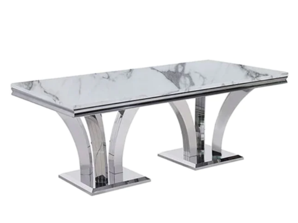 Dining Table with Silver and White Finish – Modern and Sleek Design