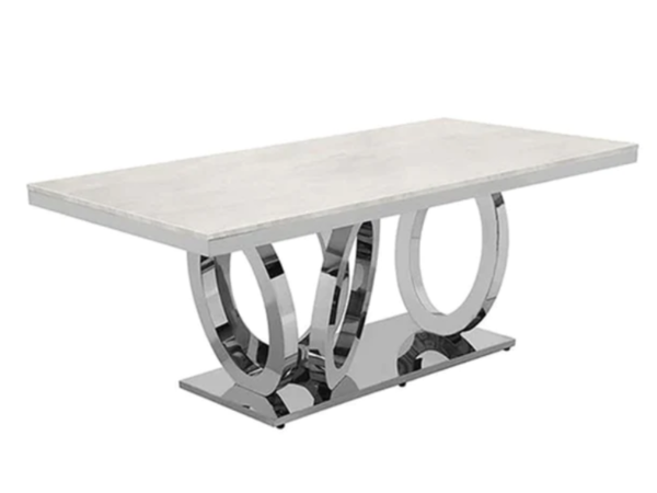 Dining Table with Silver and Ivory Finish - IVORY WHITE