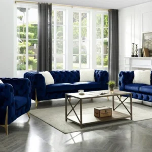 Blue Sofa Set Posh Velvet Fabric