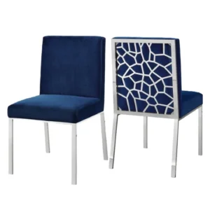 Blue Dining Chair with Silver Metal Legs