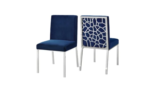 Blue Dining Chair with Silver Metal Legs
