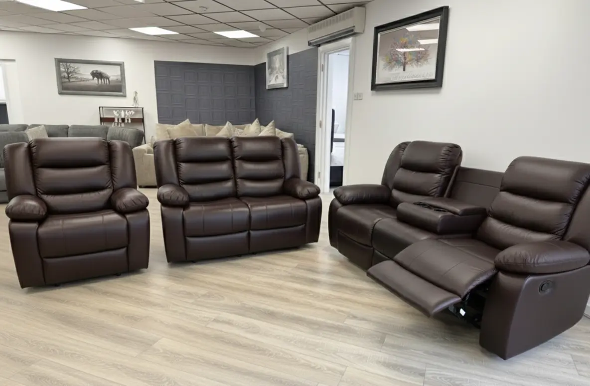 manual brown leather reclining sofa