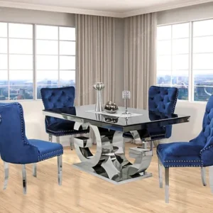 Gracie Marble Dining Table Set Blue