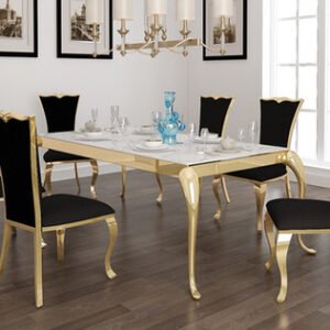 Gold Marble Dining Table with 6 Black Velvet