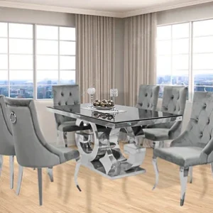 Gracie Marble Dining Table Set Grey