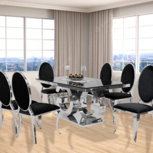 Zenith Marble Top Dining Table with Luxurious Black BRONX Chairs