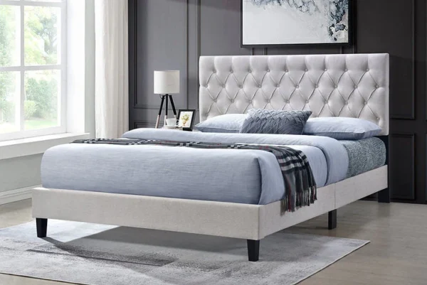 White Luxury Upholstered Platform Bed Frame