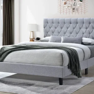Grey Luxury Upholstered Platform Bed Frame