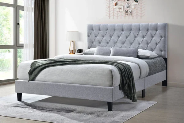 Grey Luxury Upholstered Platform Bed Frame