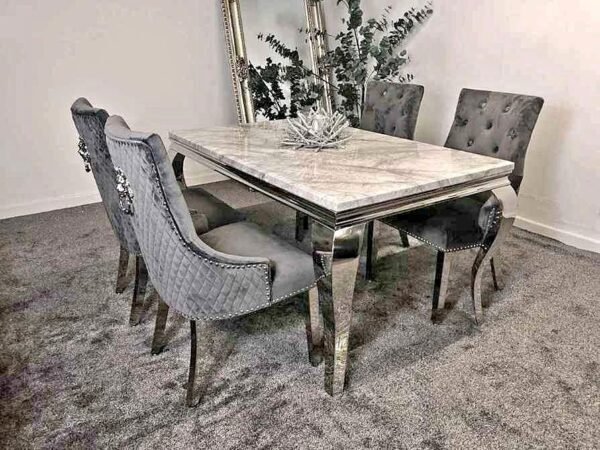 Silver Marble Dining Table Set - Image 2