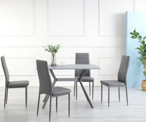 Grey Square Glass Table with 4 Chair